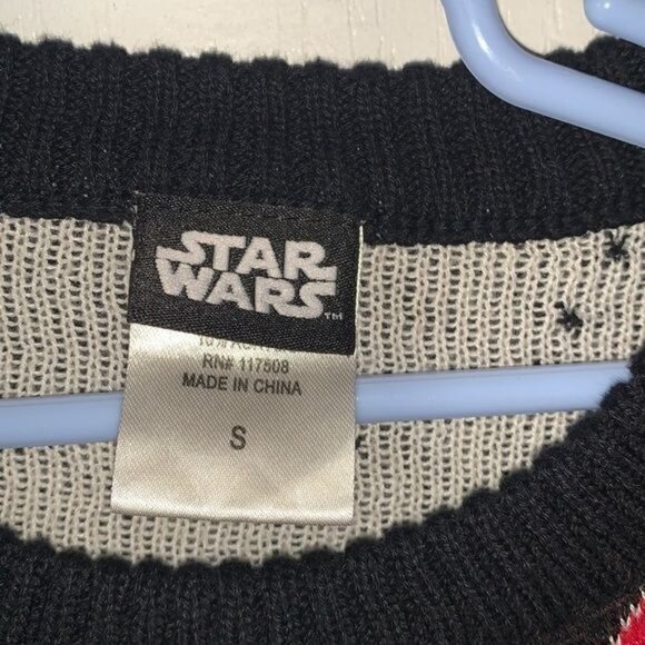 Star Wars Boys Darth Vader Graphic Knit Sweater Black White Size S Cotton Blend - Picture 2 of 8